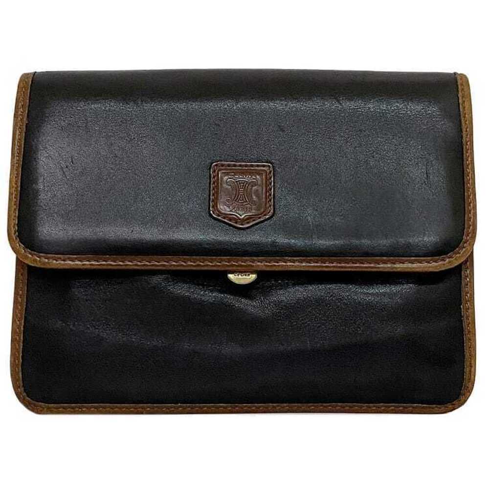 Celine Shoulder Bag Black Brown Leather Handbag Flap Logo Clutch